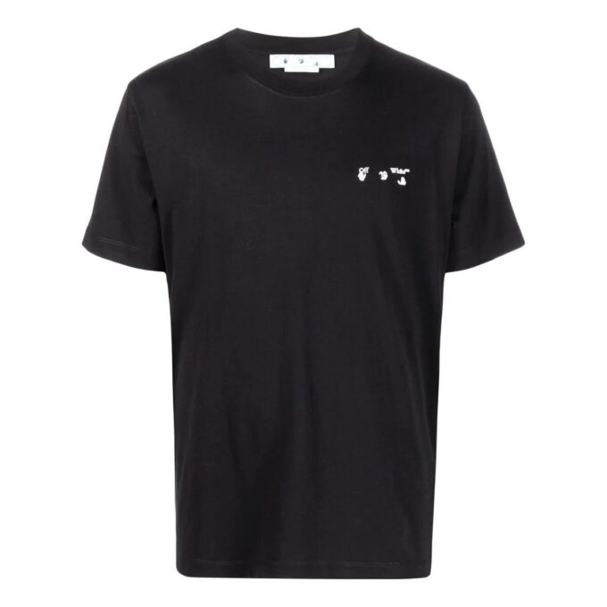 Off-White Men’ s Solid Color Round Neck Short Sleeve Black T-Shirt