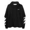 Off-White Men’ s Solid Color Stripe Printing Design Hooded Long Sleeves Black