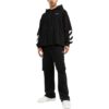 Off-White Men’ s Solid Color Stripe Printing Design Hooded Long Sleeves Black