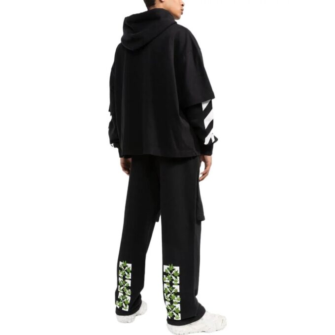 Off-White Men’ s Solid Color Stripe Printing Design Hooded Long Sleeves Black