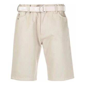 Off-White Men’ s Solid Color Waist Button Straight Cotton Shorts Creamy White