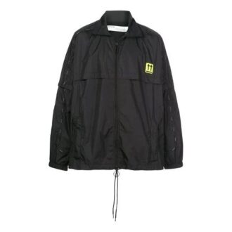Off-White Men’ s Solid Color Zipper High Collar Thin And Light Jacket Loose Fit Black