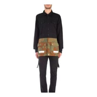 Off-White Men’ s SS21 Camouflage Colorblock Buckle Long Sleeves Jacket Loose Fit Black