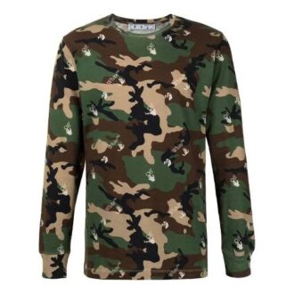 Off-White Men’ s SS21 Camouflage Printing Loose Long Sleeves Green T-Shirt
