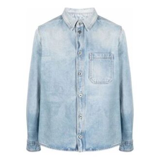 Off-White Men’ s SS21 Lapel Buckle Long Sleeves Blue Shirt