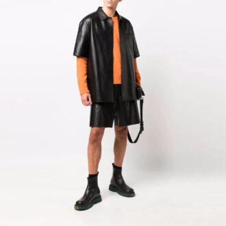 Off-White Men’ s SS21 Leather Cargo Shorts Loose Fit Black