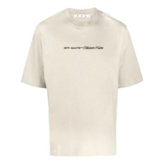 Off-White Men’ s SS21 Logo Pattern Short Sleeve Loose Fit Light Khaki T-Shirt