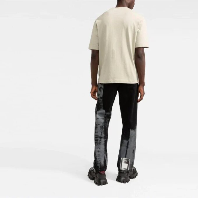 Off-White Men’ s SS21 Logo Pattern Short Sleeve Loose Fit Light Khaki T-Shirt