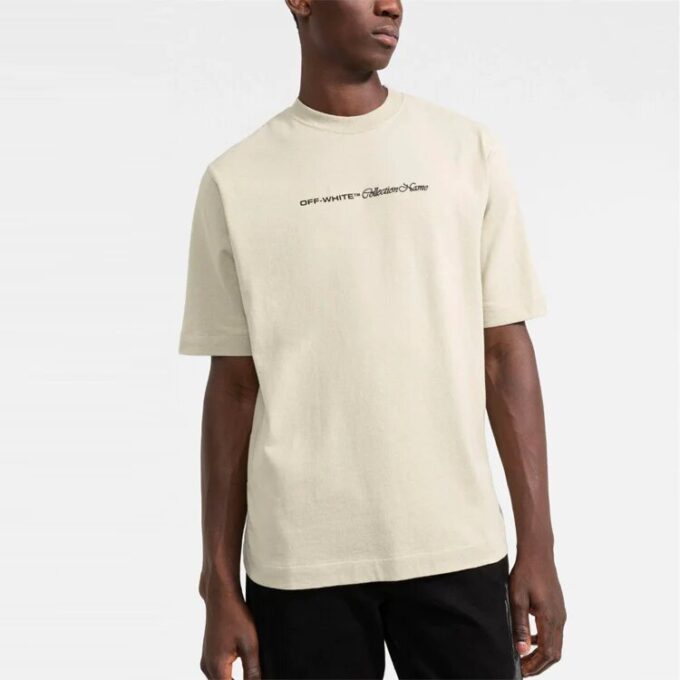 Off-White Men’ s SS21 Logo Pattern Short Sleeve Loose Fit Light Khaki T-Shirt