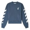 Off-White Men’ s SS21 Logo Printing Stripe Round Neck Loose Fit Blue