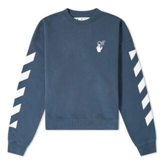 Off-White Men’ s SS21 Logo Printing Stripe Round Neck Loose Fit Blue