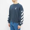 Off-White Men’ s SS21 Logo Printing Stripe Round Neck Loose Fit Blue