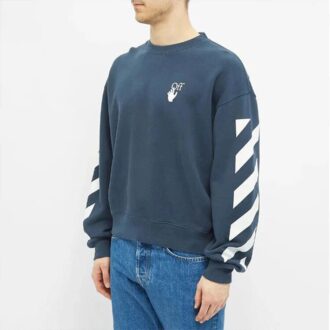 Off-White Men’ s SS21 Logo Printing Stripe Round Neck Loose Fit Blue