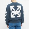 Off-White Men’ s SS21 Logo Printing Stripe Round Neck Loose Fit Blue