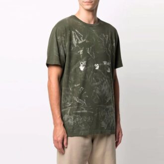 Off-White Men’ s SS21 Logo Short Sleeve Green T-Shirt