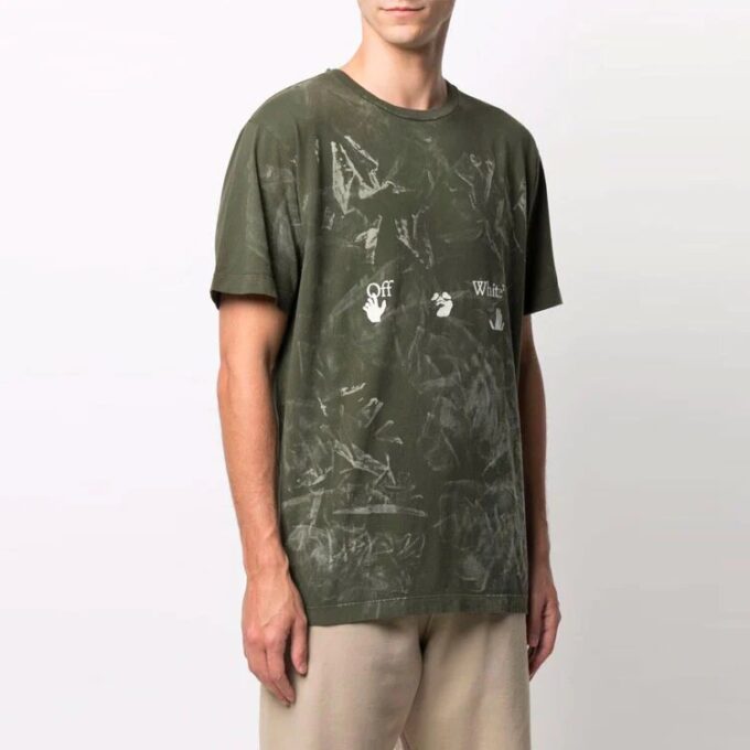 Off-White Men’ s SS21 Logo Short Sleeve Green T-Shirt