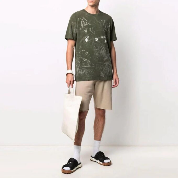 Off-White Men’ s SS21 Logo Short Sleeve Green T-Shirt