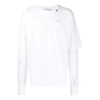 Off-White Men’ s SS21 Logo Twill Printing Long Sleeves Creamy White T-Shirt