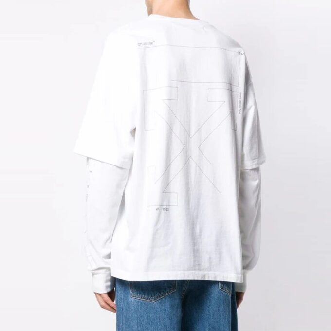 Off-White Men’ s SS21 Logo Twill Printing Long Sleeves Creamy White T-Shirt