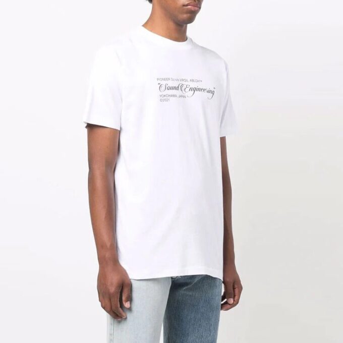Off-White Men’ s SS21 Painting Pattern Round Neck Short Sleeve White T-Shirt