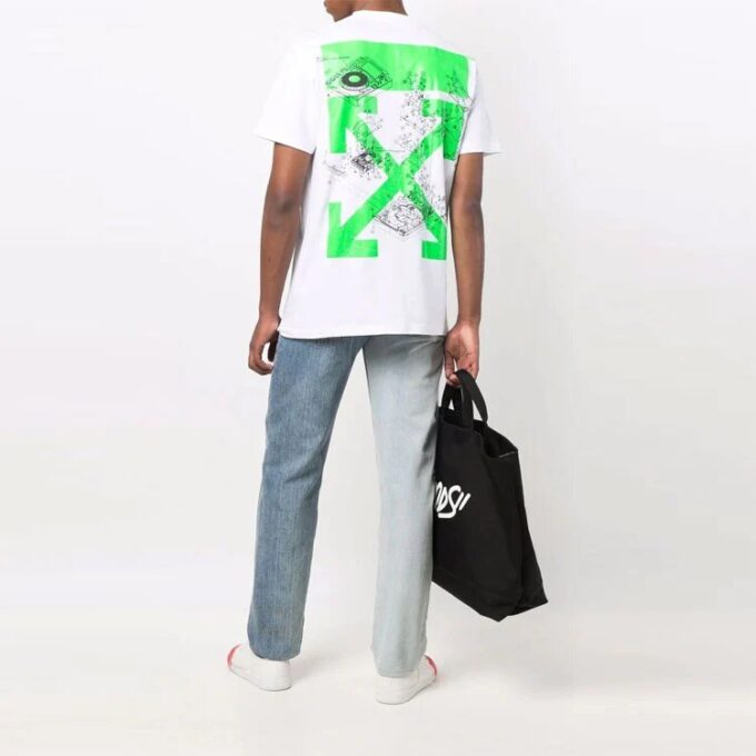 Off-White Men’ s SS21 Painting Pattern Round Neck Short Sleeve White T-Shirt