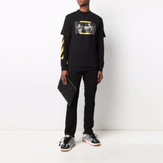 Off-White Men’ s SS21 Pattern Printing Short Sleeve Black T-Shirt