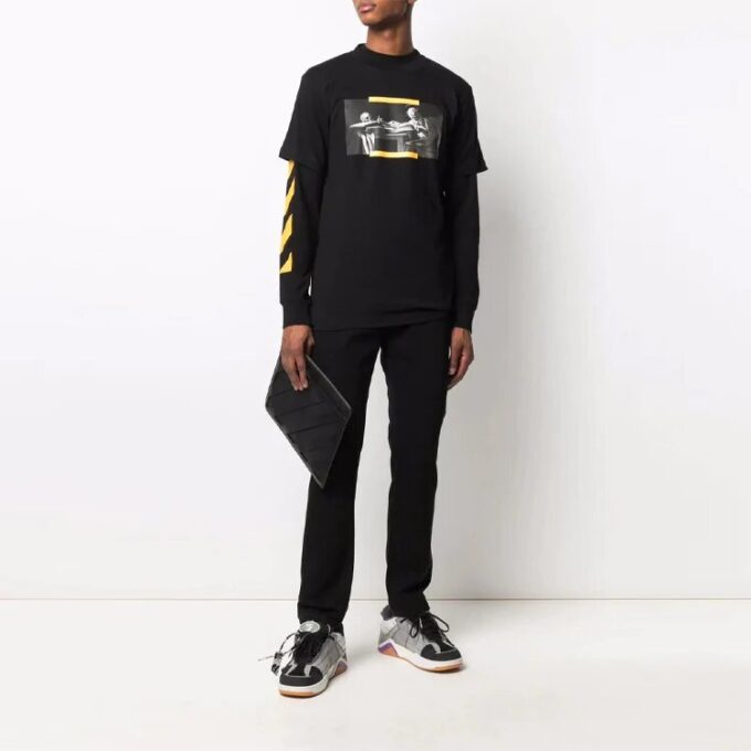 Off-White Men’ s SS21 Pattern Printing Short Sleeve Black T-Shirt