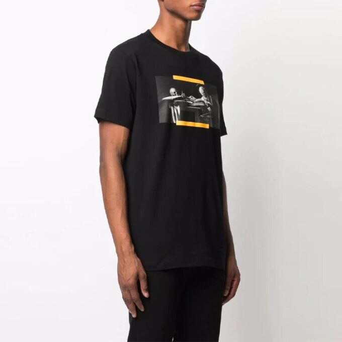 Off-White Men’ s SS21 Pattern Printing Short Sleeve Black T-Shirt