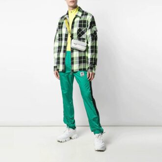 Off-White Men’ s SS21 Side Stripe Athleisure Casual Sports Pants Slim Fit Green