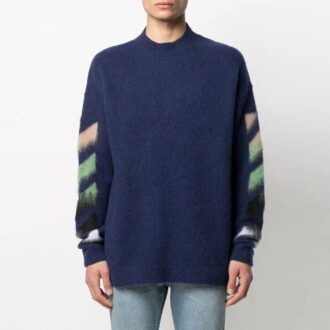 Off-White Men’ s SS21 Stripe Pattern Intarsia Knit Blue