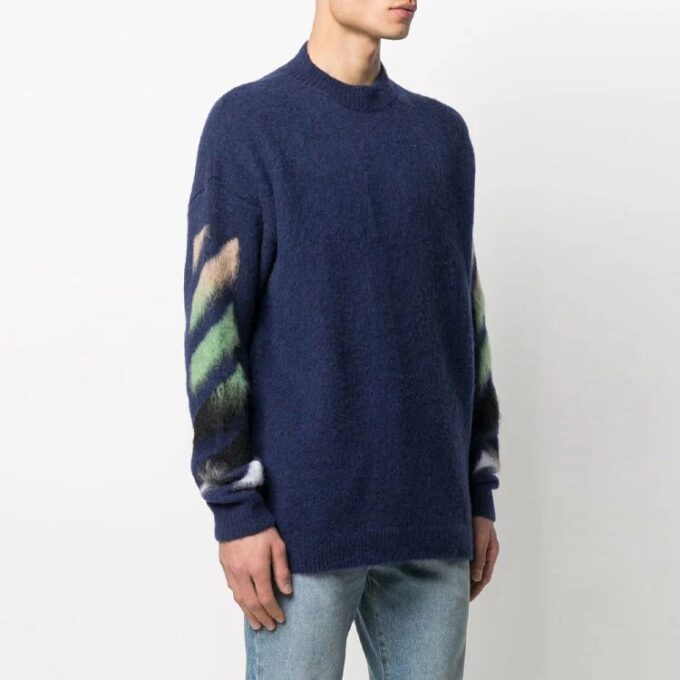 Off-White Men’ s SS21 Stripe Pattern Intarsia Knit Blue