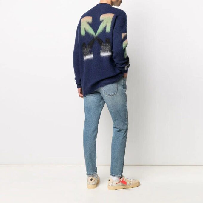 Off-White Men’ s SS21 Stripe Pattern Intarsia Knit Blue