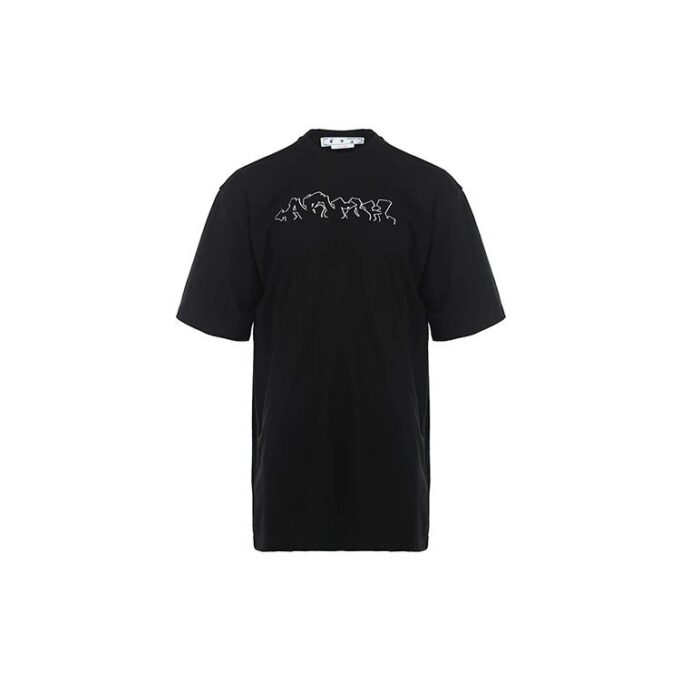 Off-White Men’ s SS22 Alphabet Cartoon Pattern Printing Short Sleeve Version Black