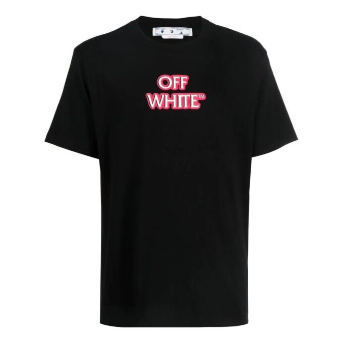 Off-White Men’ s SS22 Alphabet Logo Printing Round Neck Short Sleeve Loose Fit Black T-Shirt