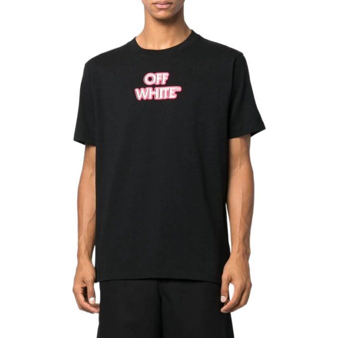 Off-White Men’ s SS22 Alphabet Logo Printing Round Neck Short Sleeve Loose Fit Black T-Shirt