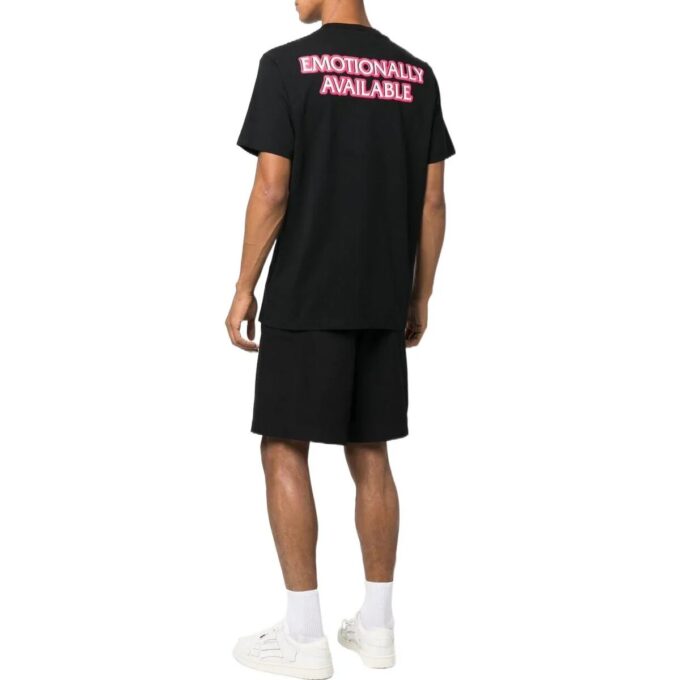 Off-White Men’ s SS22 Alphabet Logo Printing Round Neck Short Sleeve Loose Fit Black T-Shirt