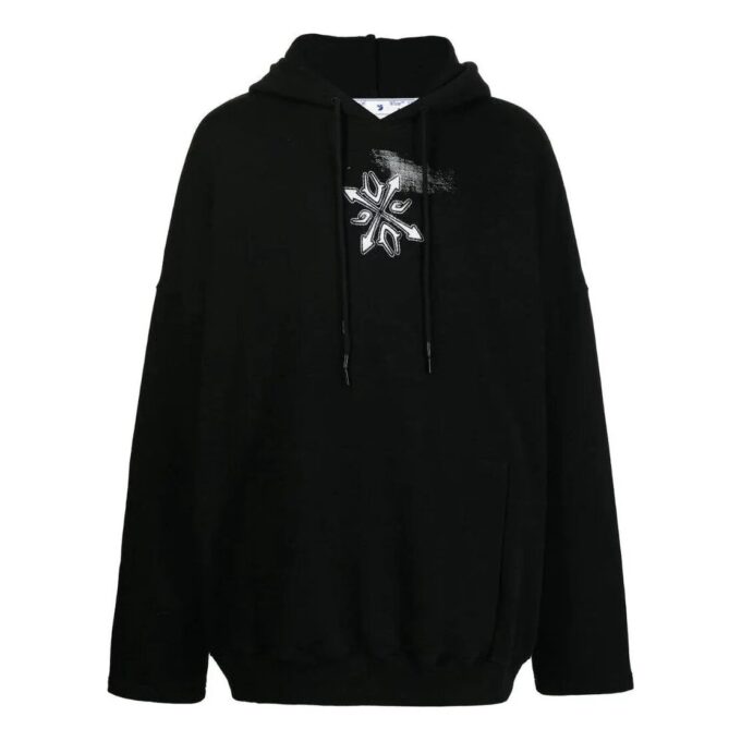 Off-White Men’ s SS22 Arrow Logo Printing Cotton Hooded Long Sleeves Version Black