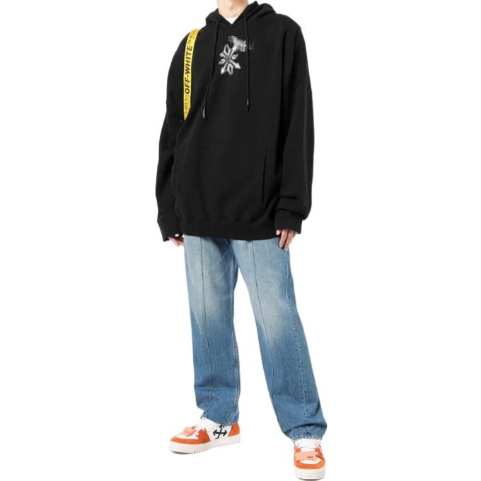 Off-White Men’ s SS22 Arrow Logo Printing Cotton Hooded Long Sleeves Version Black