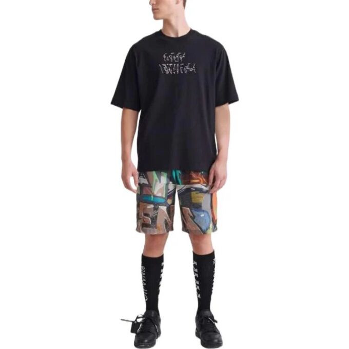Off-White Men’ s SS22 Arrow Pattern Printing Round Neck Pullover Short Sleeve Loose Fit Black T-Shirt