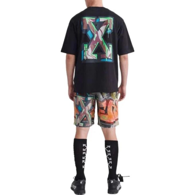 Off-White Men’ s SS22 Arrow Pattern Printing Round Neck Pullover Short Sleeve Loose Fit Black T-Shirt
