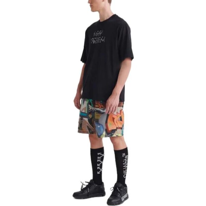 Off-White Men’ s SS22 Arrow Pattern Printing Round Neck Pullover Short Sleeve Loose Fit Black T-Shirt