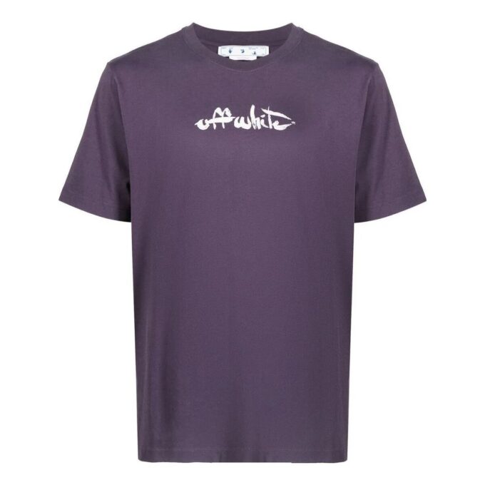 Off-White Men’ s SS22 Arrow Pattern Printing Round Neck Short Sleeve Loose Fit Purple T-Shirt