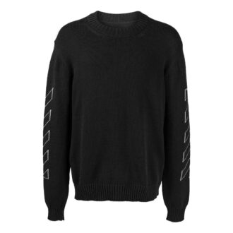 Off-White Men’ s SS22 Arrow Printing Round Neck Pullover Long Sleeves Wool Sweater Black Off-White Men’ s SS22 Arrow Printing Round Neck Pullover Long Sleeves Wool Sweater Black