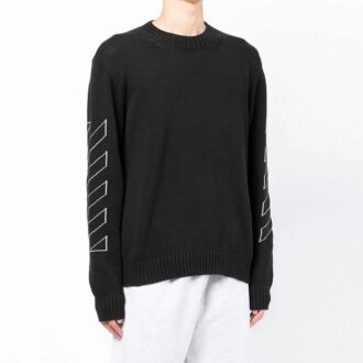Off-White Men’ s SS22 Arrow Printing Round Neck Pullover Long Sleeves Wool Sweater Black Off-White Men’ s SS22 Arrow Printing Round Neck Pullover Long Sleeves Wool Sweater Black