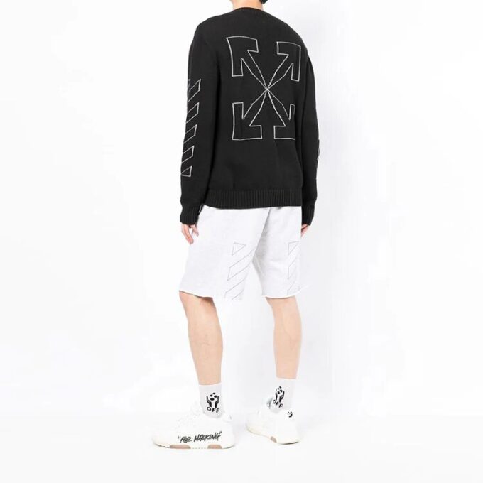 Off-White Men’ s SS22 Arrow Printing Round Neck Pullover Long Sleeves Wool Sweater Black