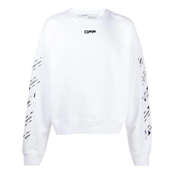 Off-White Men’ s SS22 Back Arrow Printing Round Neck Long Sleeves Loose Fit White