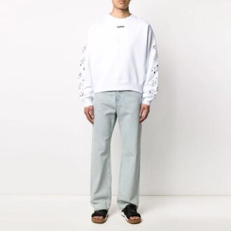 Off-White Men’ s SS22 Back Arrow Printing Round Neck Long Sleeves Loose Fit White Off-White Men’ s SS22 Back Arrow Printing Round Neck Long Sleeves Loose Fit White