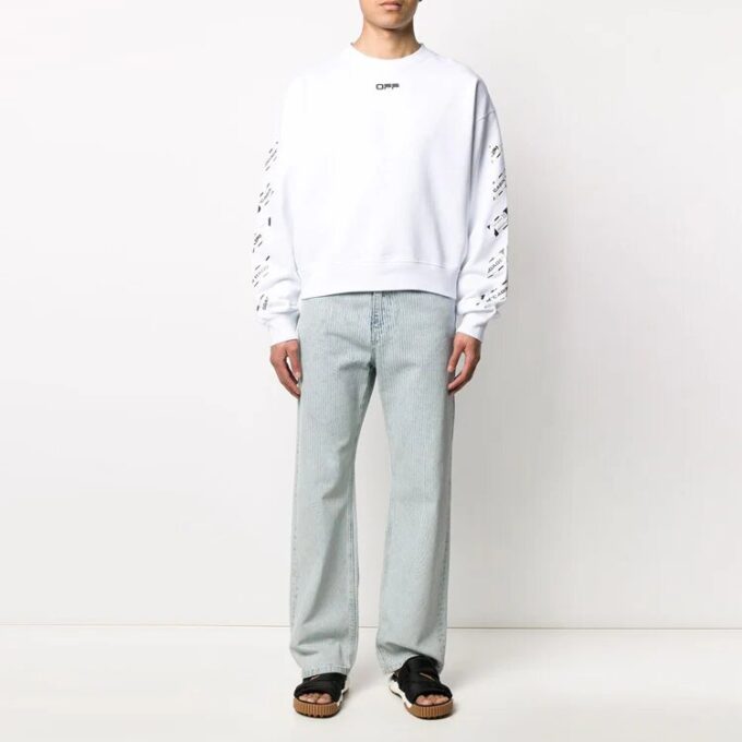 Off-White Men’ s SS22 Back Arrow Printing Round Neck Long Sleeves Loose Fit White