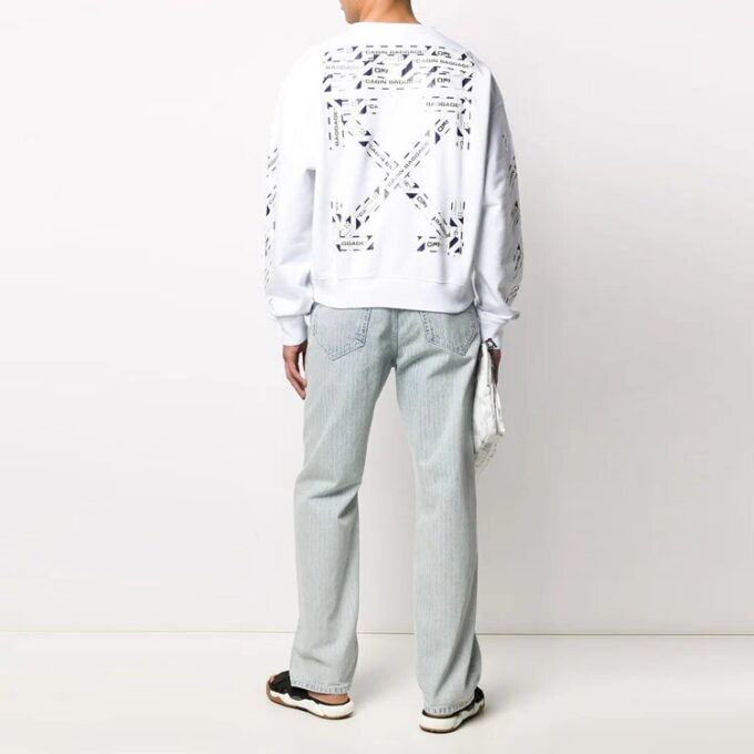Off-White Men’ s SS22 Back Arrow Printing Round Neck Long Sleeves Loose Fit White
