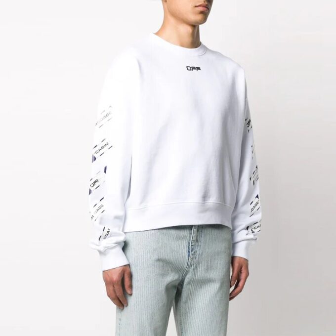 Off-White Men’ s SS22 Back Arrow Printing Round Neck Long Sleeves Loose Fit White
